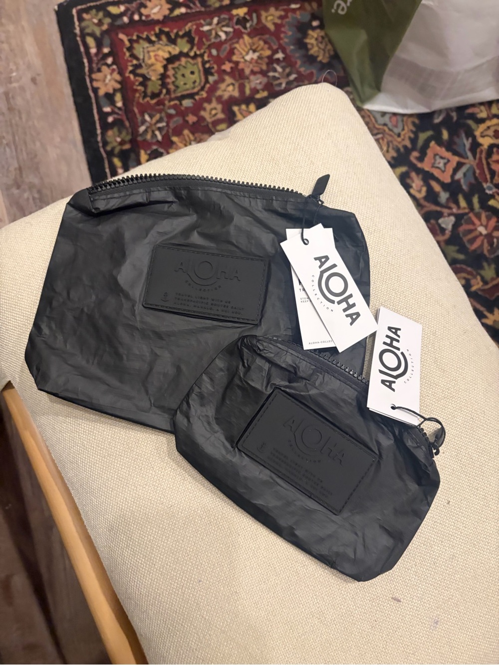 ALOHAS Wet Bikini Bag Black Nylon Toiletry Pouch Duo
